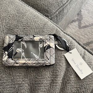 Vera Bradley Black & Cream Floral Quilted ID Wallet with Loop